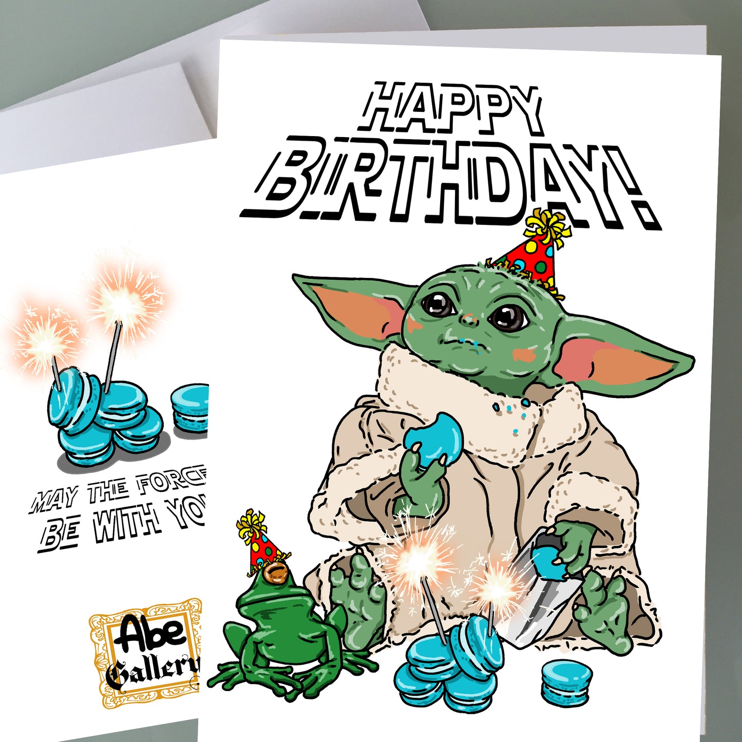 Baby Yoda Birthday Card - Macarons