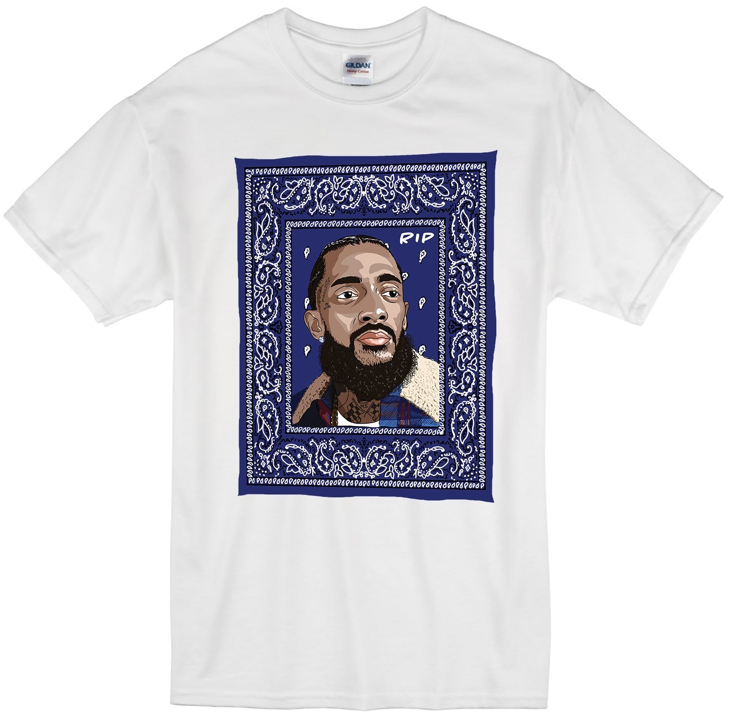 Nipsey Hussle T-Shirt! Blue Bandana, Hip Hop Art Rap Merch