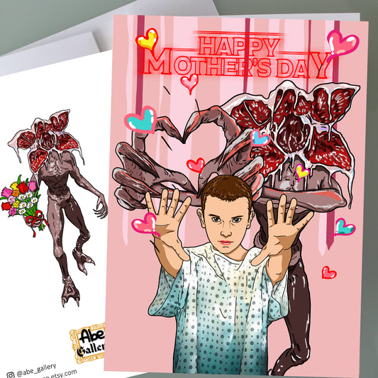 Stranger Things Mother's Day Card - Hearts