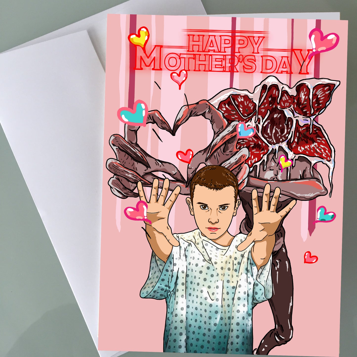 Stranger Things Mother's Day Card - Hearts