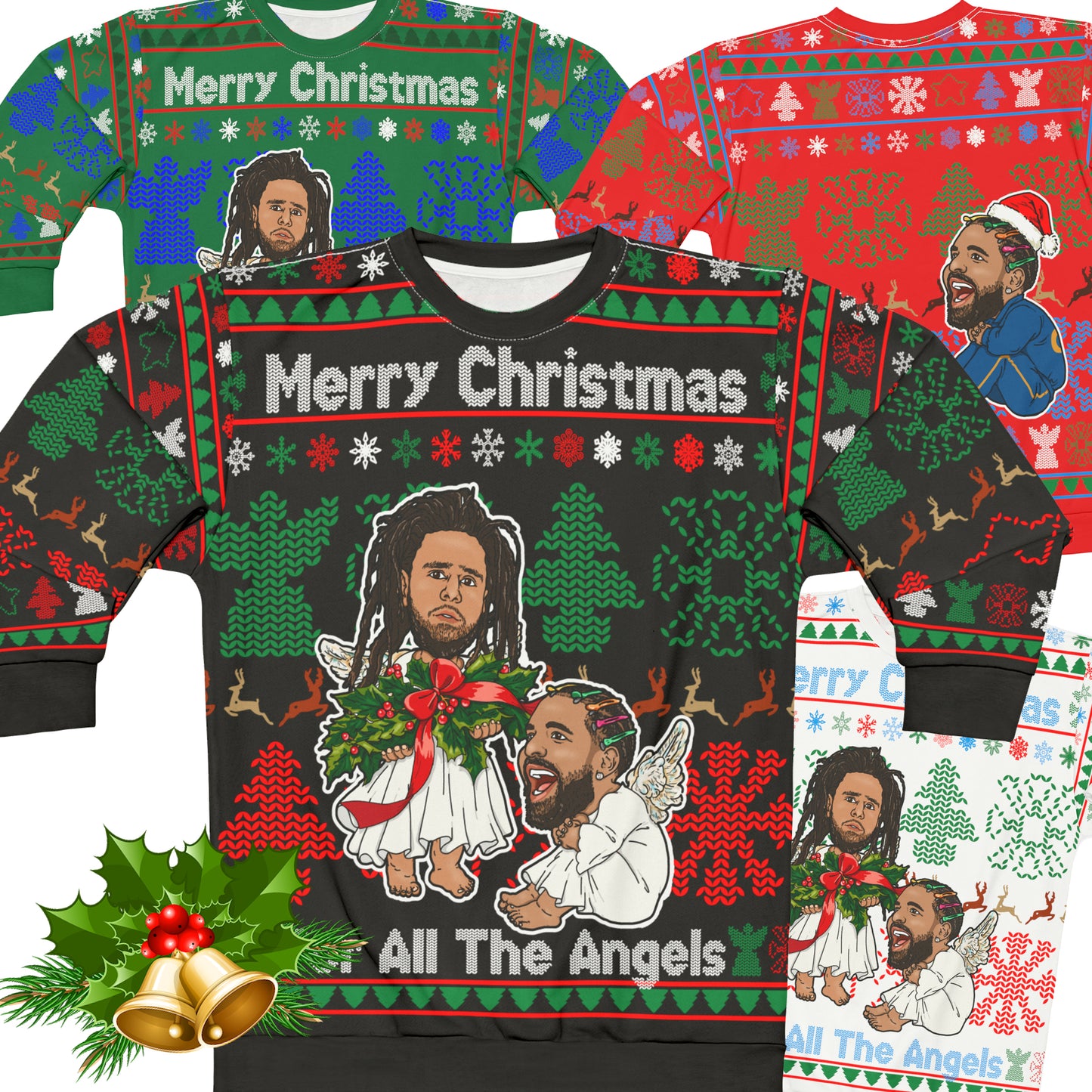 Drake, J Cole Ugly Christmas Sweater Full - Angels