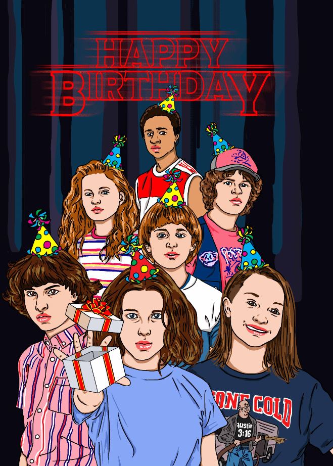 Custom Stranger Things Birthday Card - The Crew