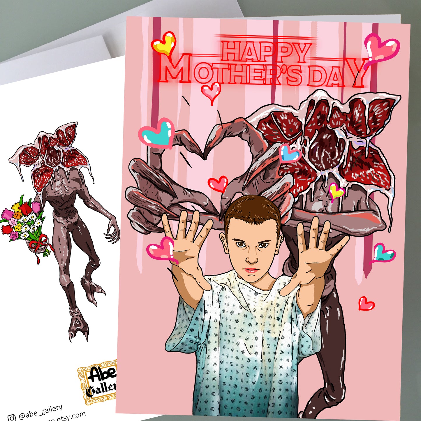 Stranger Things Mother's Day Card - Hearts