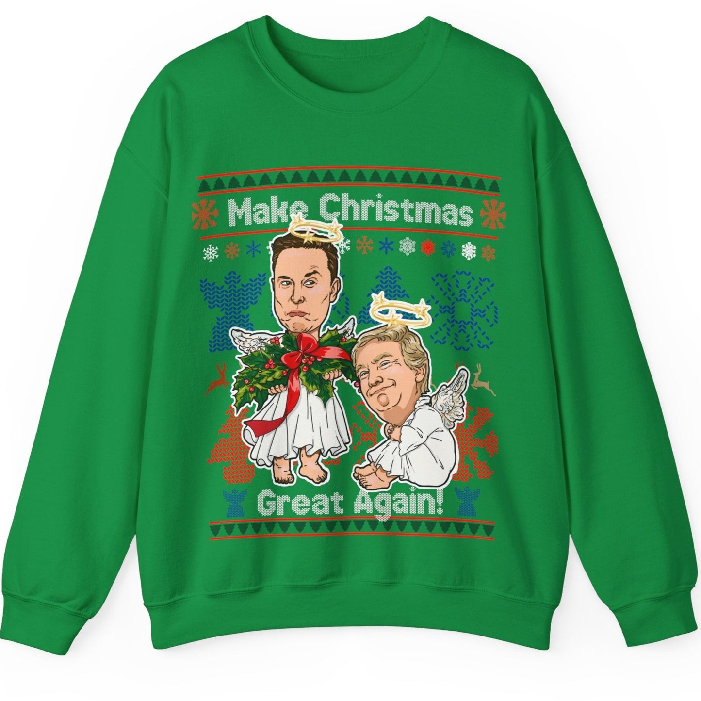 Donald Trump, Elon Musk Ugly Christmas Sweater - Angels