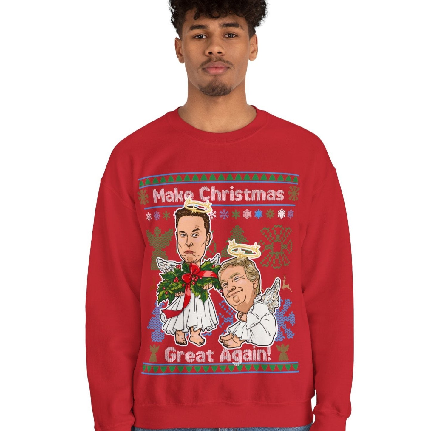 Donald Trump, Elon Musk Ugly Christmas Sweater - Angels