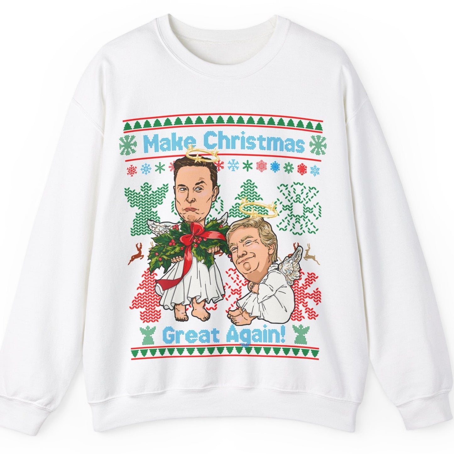 Donald Trump, Elon Musk Ugly Christmas Sweater - Angels