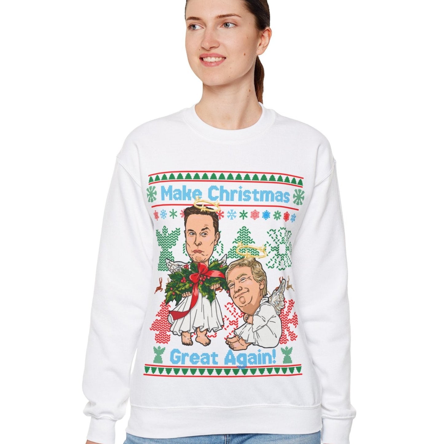 Donald Trump, Elon Musk Ugly Christmas Sweater - Angels