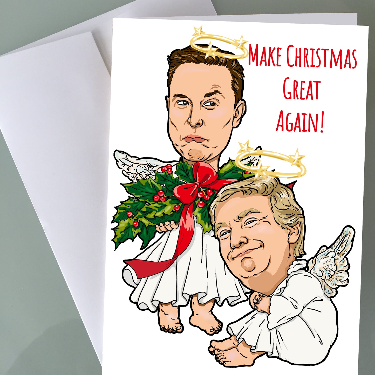 Donald Trump, Elon Musk Christmas Card - Angels