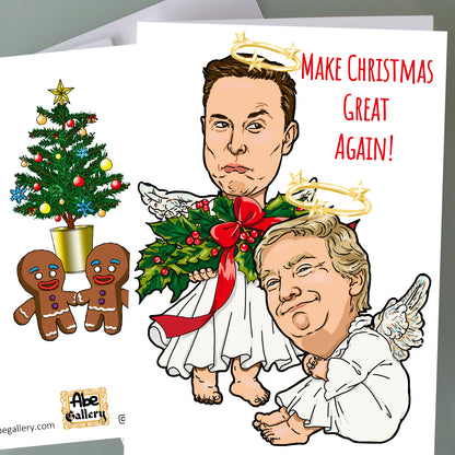 Donald Trump, Elon Musk Christmas Card - Angels