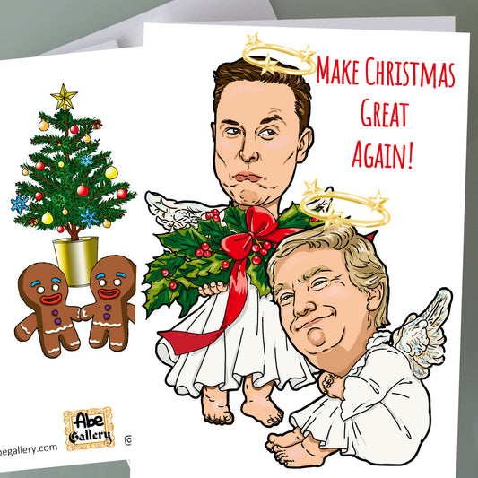 Donald Trump, Elon Musk Christmas Card - Angels