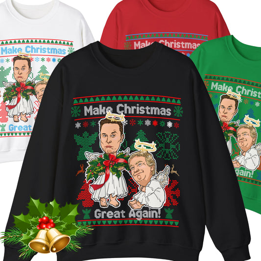 Donald Trump, Elon Musk Ugly Christmas Sweater - Angels