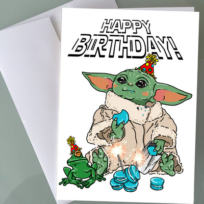 Baby Yoda Birthday Card - Macarons