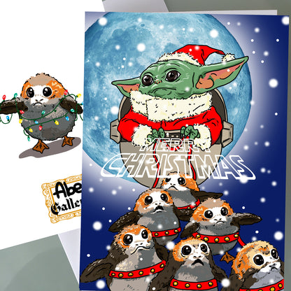 Baby Yoda Christmas Card - Porgs