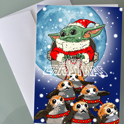 Baby Yoda Christmas Card - Porgs